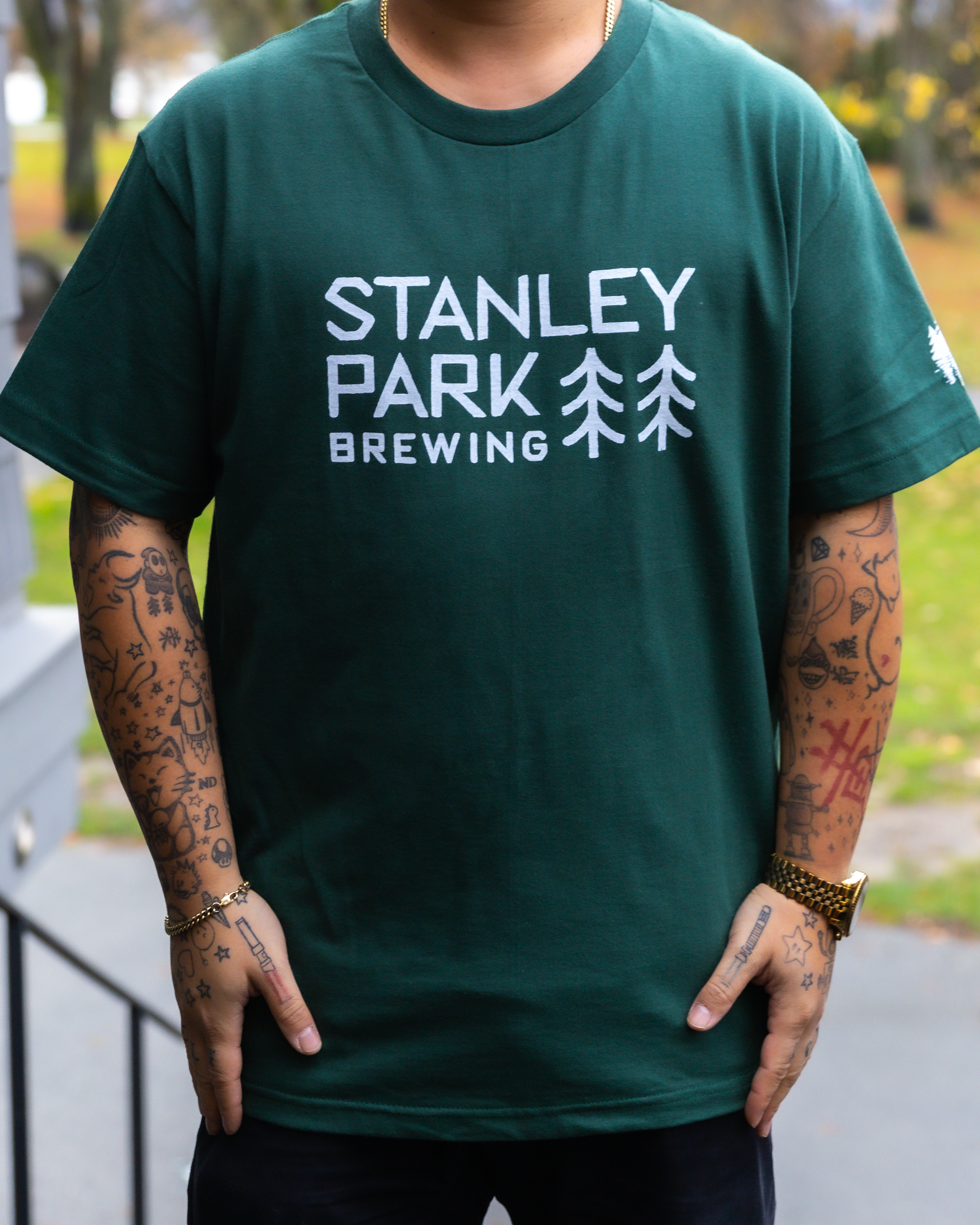 Stanley Park Brewing Woodmark  Green Unisex t-shirt